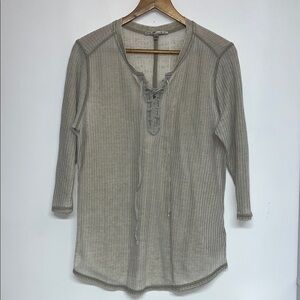 Seven7 Size Large Women’s Waffle Knot Lace-Up 3/4 Length Sleeve Top, Boho